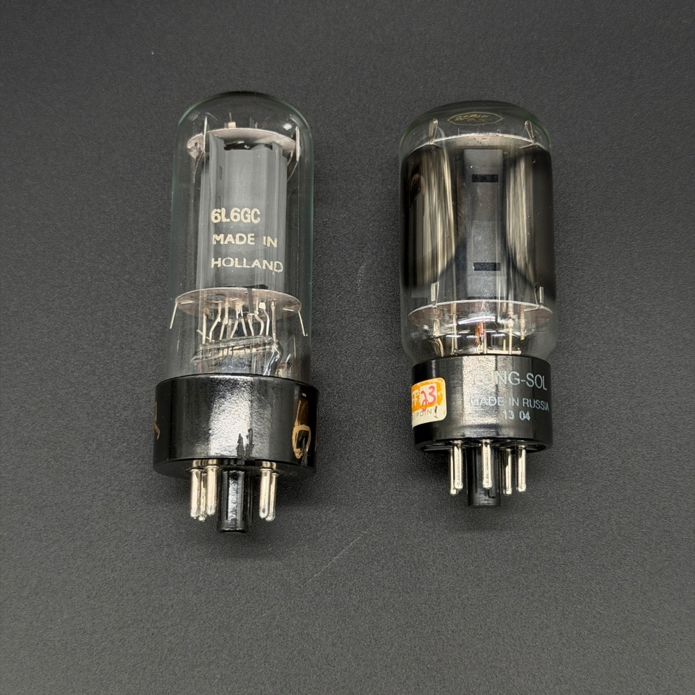 Matched Pair 6L6GC Vacuum Tubes Amperex Holland STR & Tung-Sol Russia 6L6 GC
